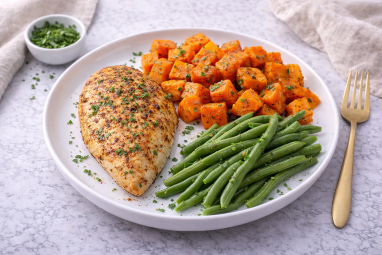 Baked Chicken with Sweet Potato and Green Beans