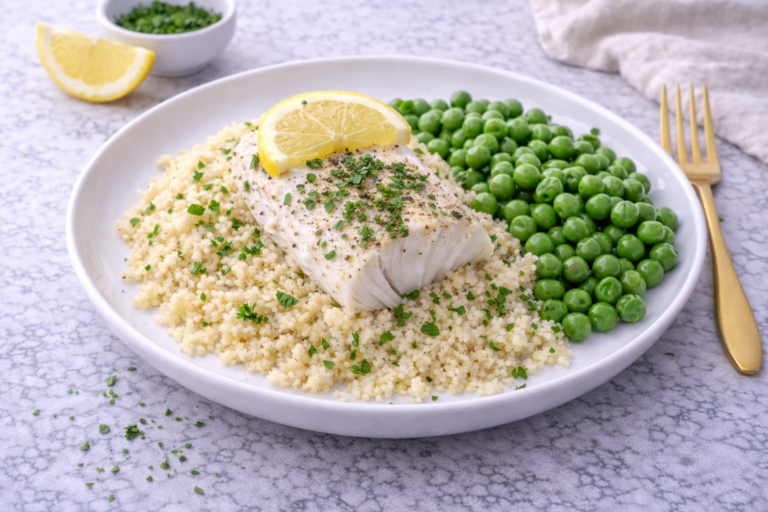 Cod cu couscous și mazăre