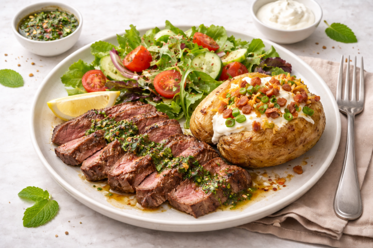 Lean Beef with Baked Potato and Salad