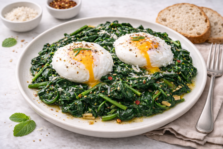 Poached or Fried Eggs with Sautéed Spinach