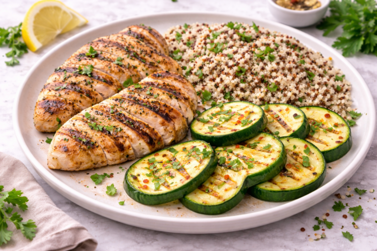 Pui cu dovlecel la grătar și quinoa