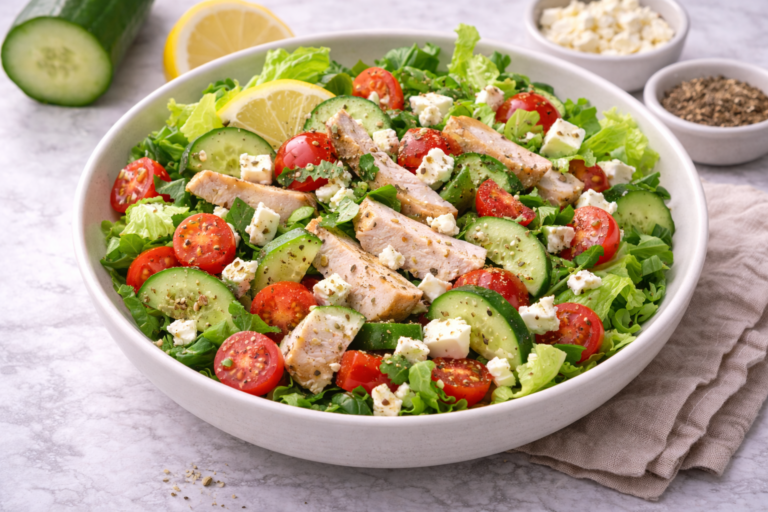 Salată grecească ușoară cu curcan