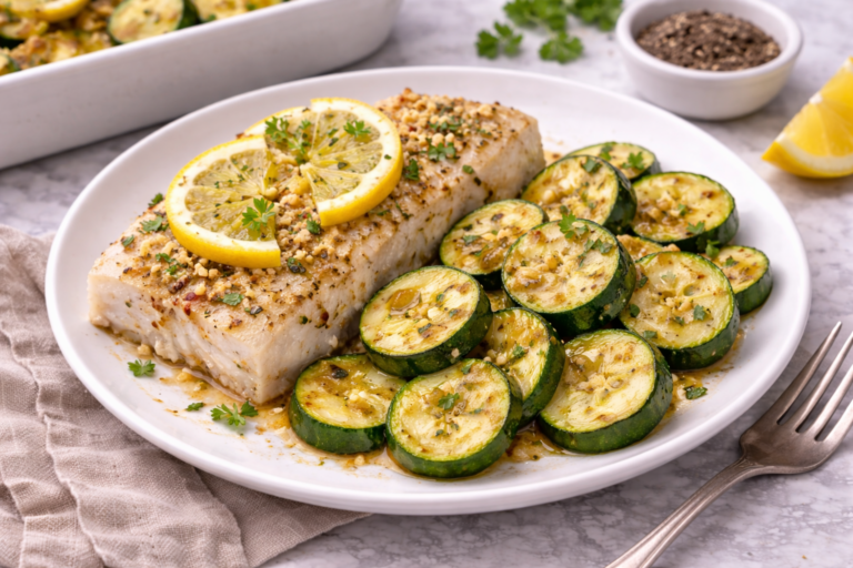 Pește alb cu dovlecel la cuptor