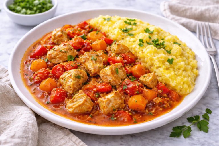 Tocăniță de pui cu legume + mămăligă