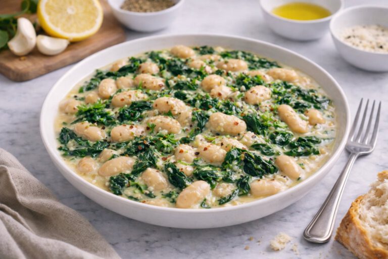 Creamy White Beans with Garlic, Lemon and Spinach