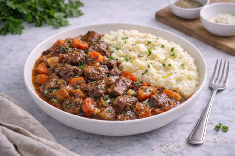 Lean Beef Stew with Mashed Potatoes