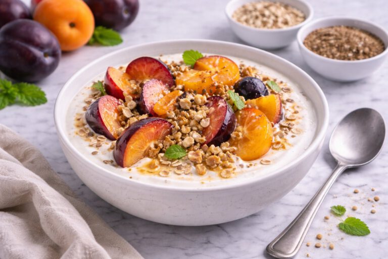 Yogurt with Oats, Prunes/Apricots and Flaxseed
