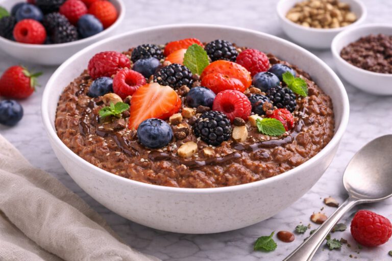 Terci de ovăz cu cacao și fructe de pădure