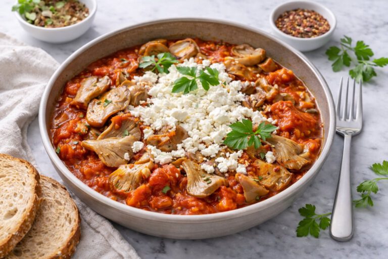 Oyster Mushrooms in Tomato Sauce with Oregano and Light Cheese