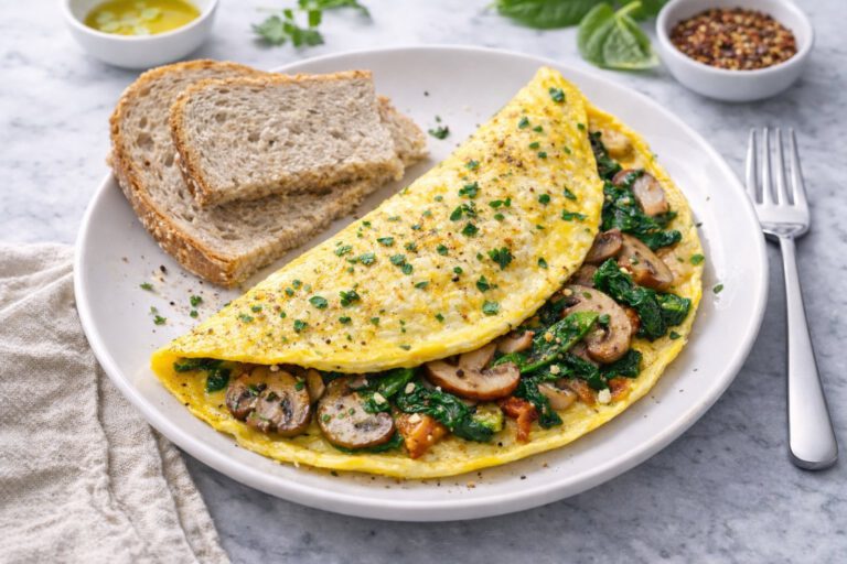 Omelette with Spinach and Mushrooms + Whole Wheat Bread