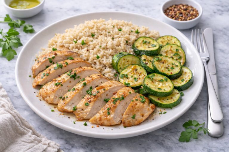 Turkey with Brown Rice and Sautéed Zucchini