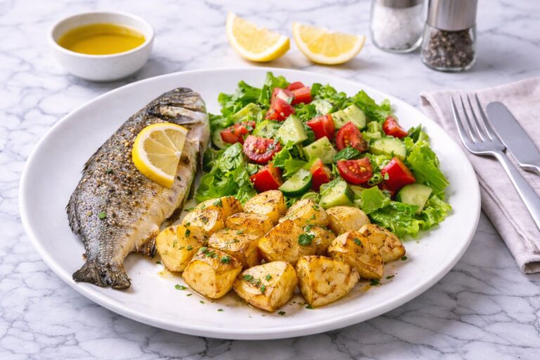 Baked Trout/Sea Bream with Salad and Plain Potato
