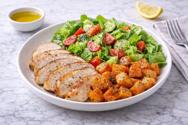 Warm Bowl with Turkey, Sweet Potato and Salad