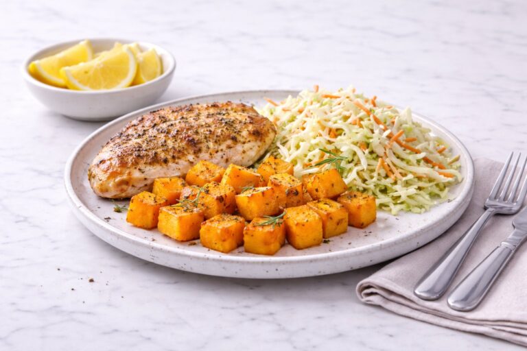 Baked Turkey with Roasted Squash and Cabbage Salad