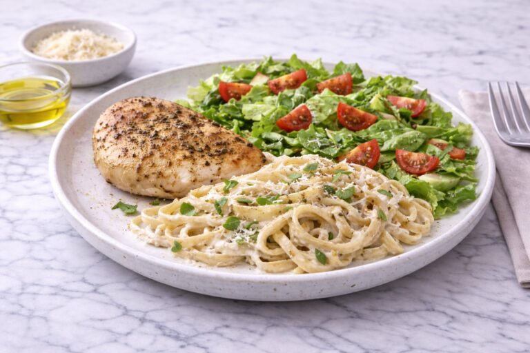 Alfredo Pasta with Baked Chicken Breast