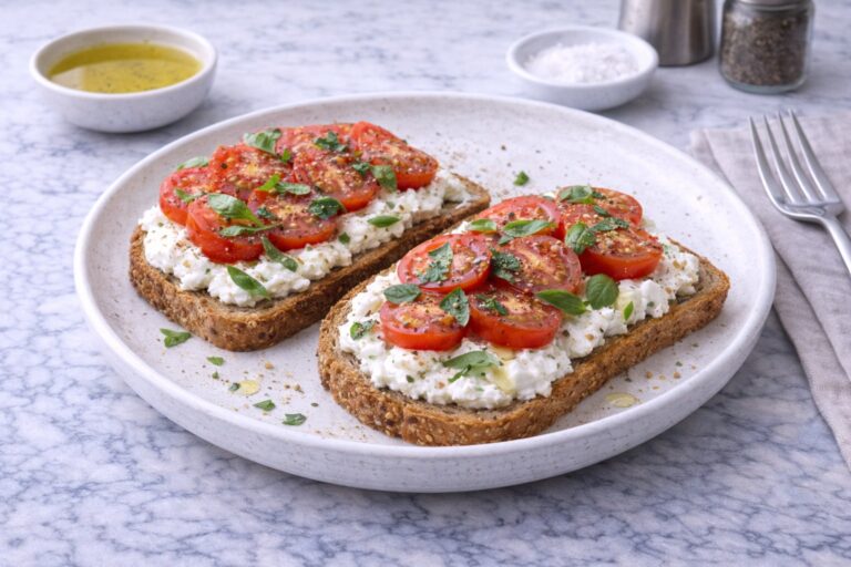 Toast cu ricotta/cottage și roșii