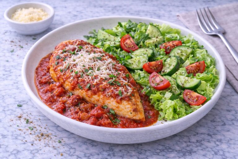 Turkey in Tomato Sauce with Parmesan and Salad