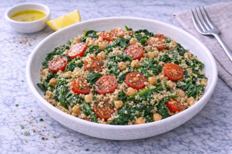 Warm Quinoa Salad with Spinach and Chickpeas