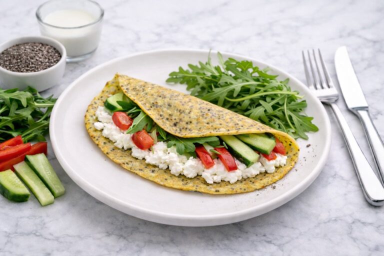 Savory Pancakes: Egg with Chia, Stuffed with Cheese and Raw Vegetables