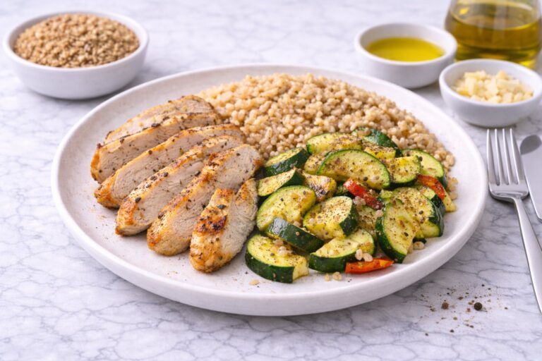 Turkey with Brown Rice and Sautéed Zucchini