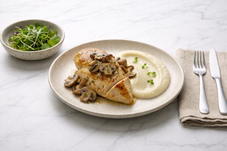 Chicken with mushrooms and cauliflower puree