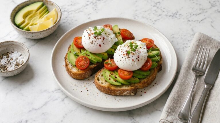 Avocado toast and poached egg