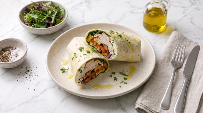 Wrap with turkey breast, ricotta and vegetables