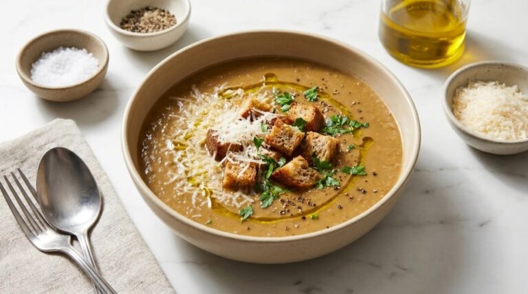 Creamy lentil and parmesan soup
