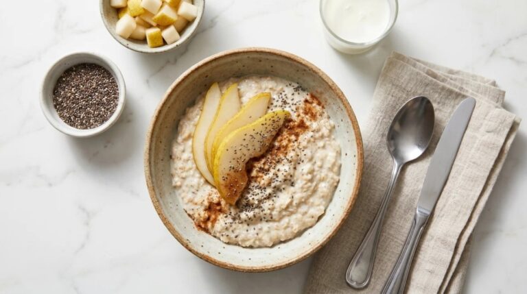 Oat pudding with kefir and pears