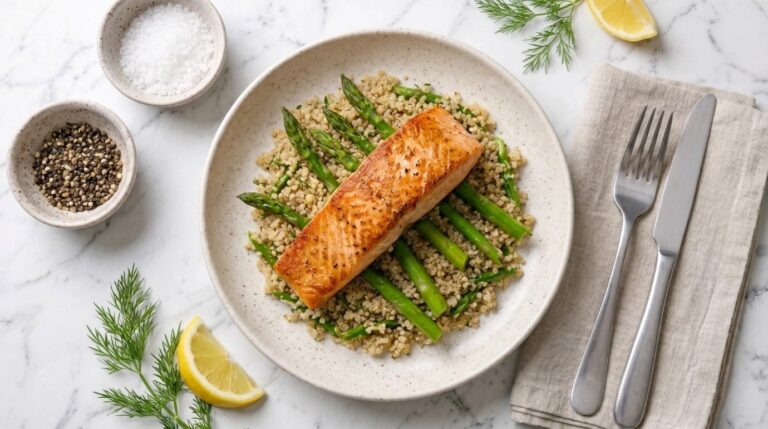Salmon with quinoa and asparagus