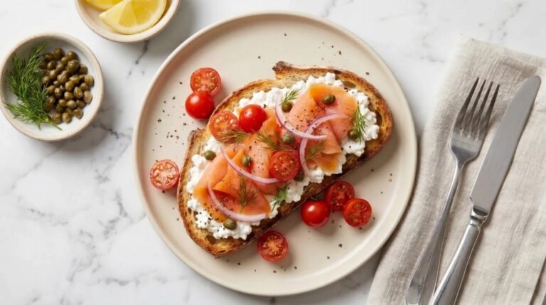 Toast with cottage cheese and smoked salmon