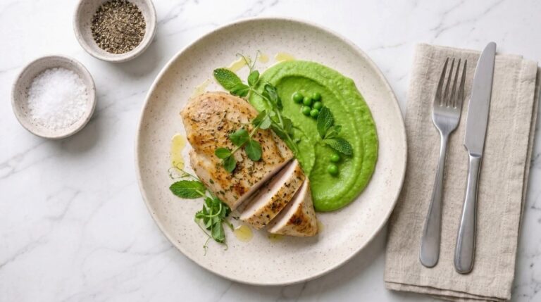Turkey with pea puree