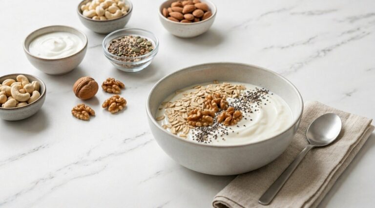 Greek yogurt with oats, chia and walnuts
