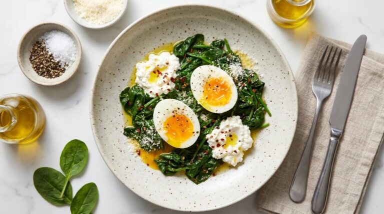 Soft-boiled eggs with ricotta and spinach