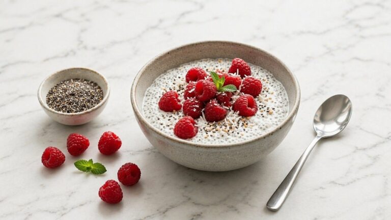 Chia pudding with kefir and raspberries